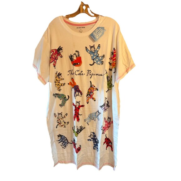 Hatley OSFA The Cat's Pajamas Cream Short Sleep Shirt NWT - Picture 2 of 9